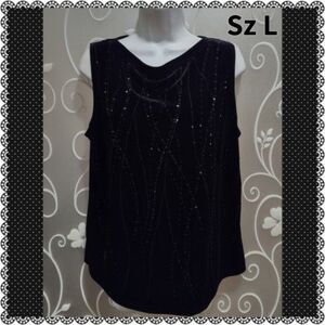 BLACK VELVET BEADED SEQUIN SLEEVELESS TOP SIZE L